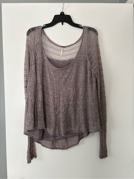 Free People Tops - Free People Heathered lined Mauve Scoop Neck Long Sleeve Top
